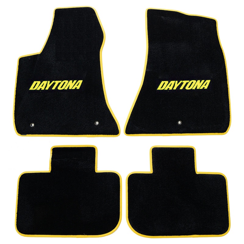 "Daytona" Logo 4-Pc Black Carpet Floor Mats 11-up Dodge Charger - Click Image to Close